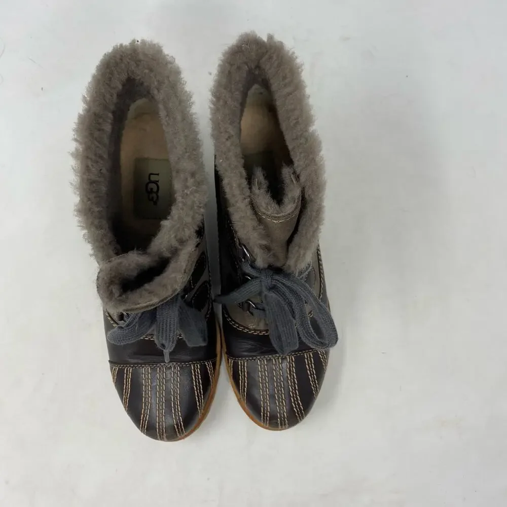 UGG Alasdair Waterproof Suede Sheepskin Wedge Booties Women Size 7.5 - Picture 4 of 7